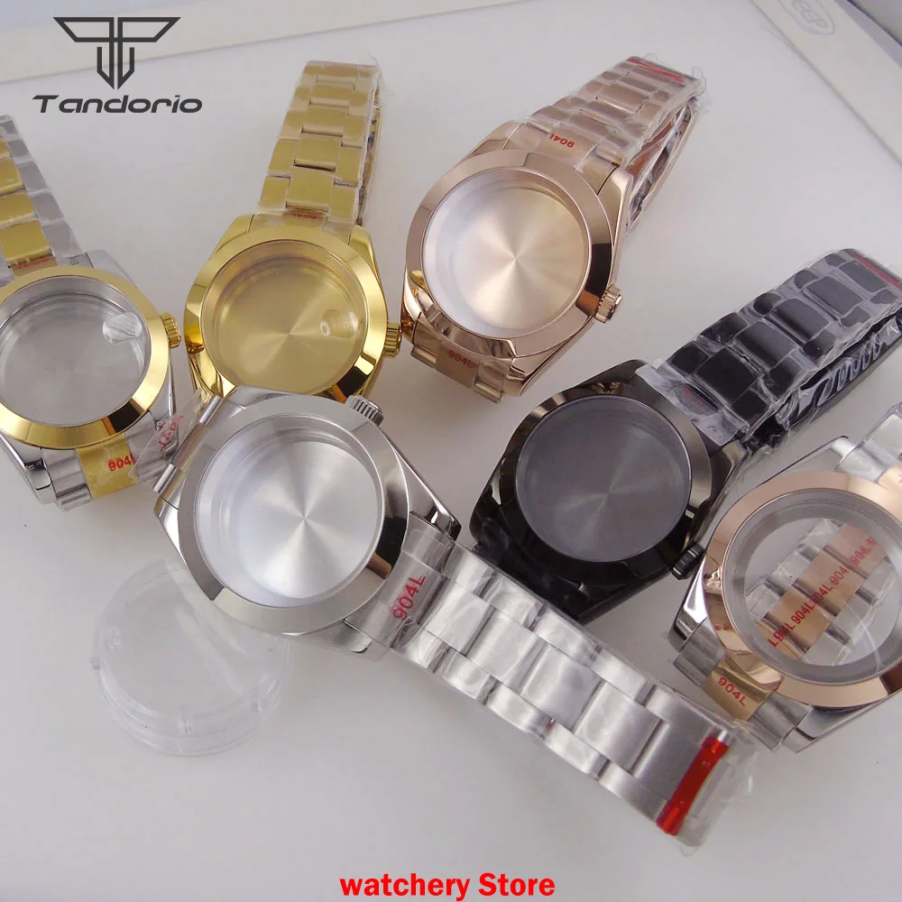 36mm 39mm 20ATM Gold Tilted Bright Surface Watch Case Fit Datejust NH35 NH36 ETA2824 PT5000 Movement Steel Bracelet Watch Parts