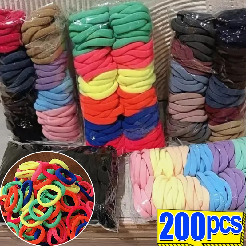 Scrunchies elásticos para mulheres e meninas, faixa de cabelo, hairbands, suporte rabo de cavalo, elásticos, acessórios para cabelo, grossos, 50, 200pcs