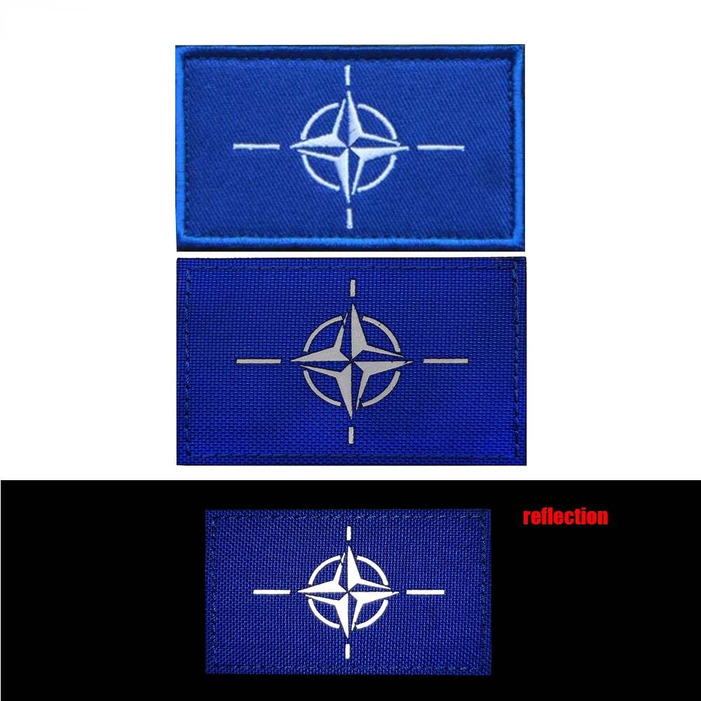 OTAN NATO Flag Patches Embroideried Velcros Patches for Clothes Military Tactical Embroidery Armband Backpack Badge reflective