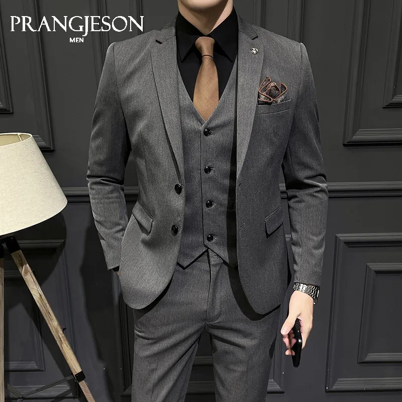 

Gentleman business casual suit jacket men's solid color slim fit formal two-button British style groom suit C2094