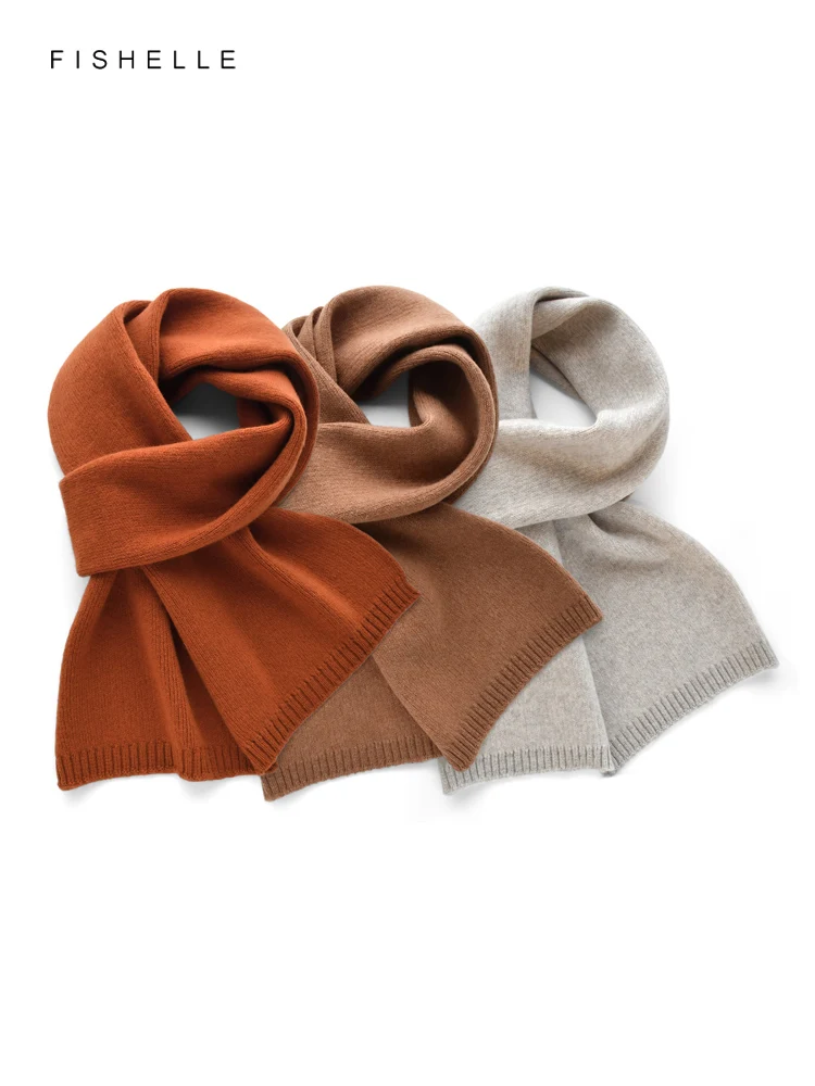 New Caramel Brown Beige Solid Color Cashmere Scarf for Women\'s Winter Warmth Knitted Men\'s Wool Scarves Adults Luxury Gifts