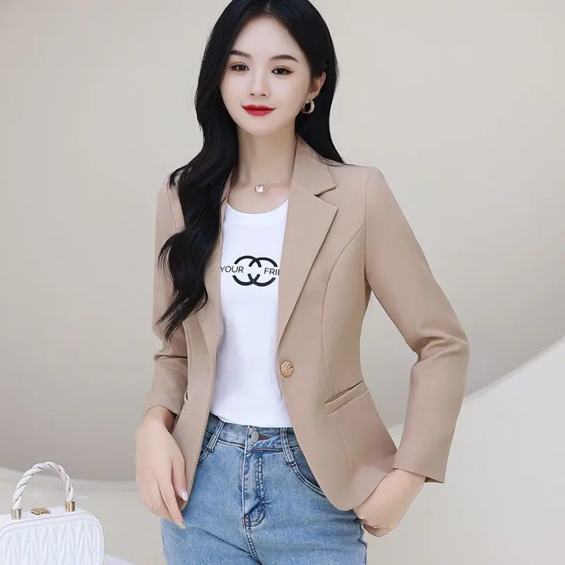 

Beige Women's Suit Jaet Casual Faion Spring New Arrival Long Sve Button Detail High-End Feelings Ladies'