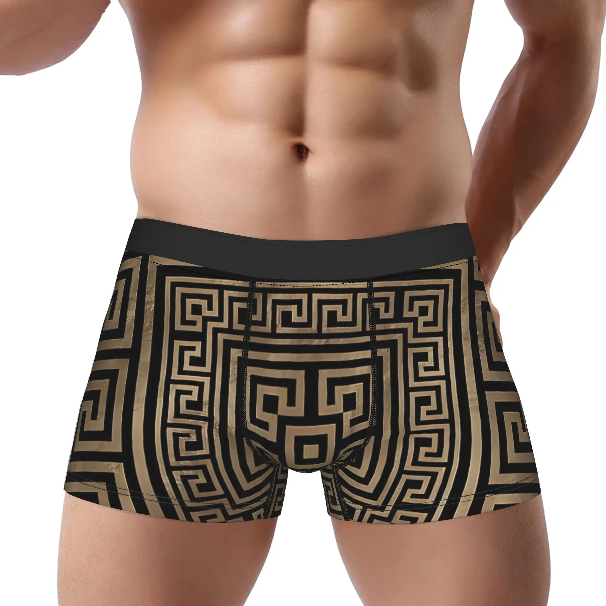 1piece Greek Key Ornament Greek Meander Golden On Black  Underpants Homme Panties Male Underwear Ventilate Shorts