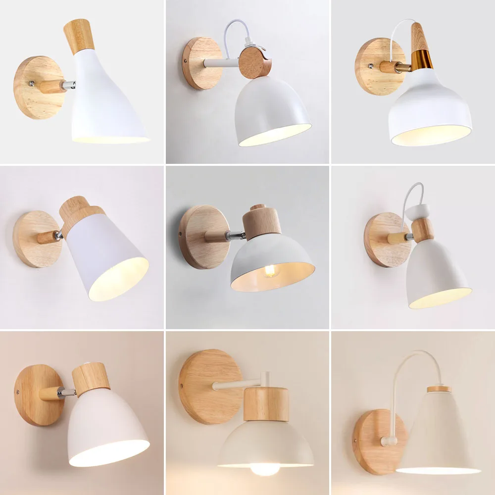 

Wooden Wall Light Bedroom Bedside Lamp Shade Modern Nordic E27 LED Home Ceiling Indoor Lighting Sconce Living Room Decor Fixture