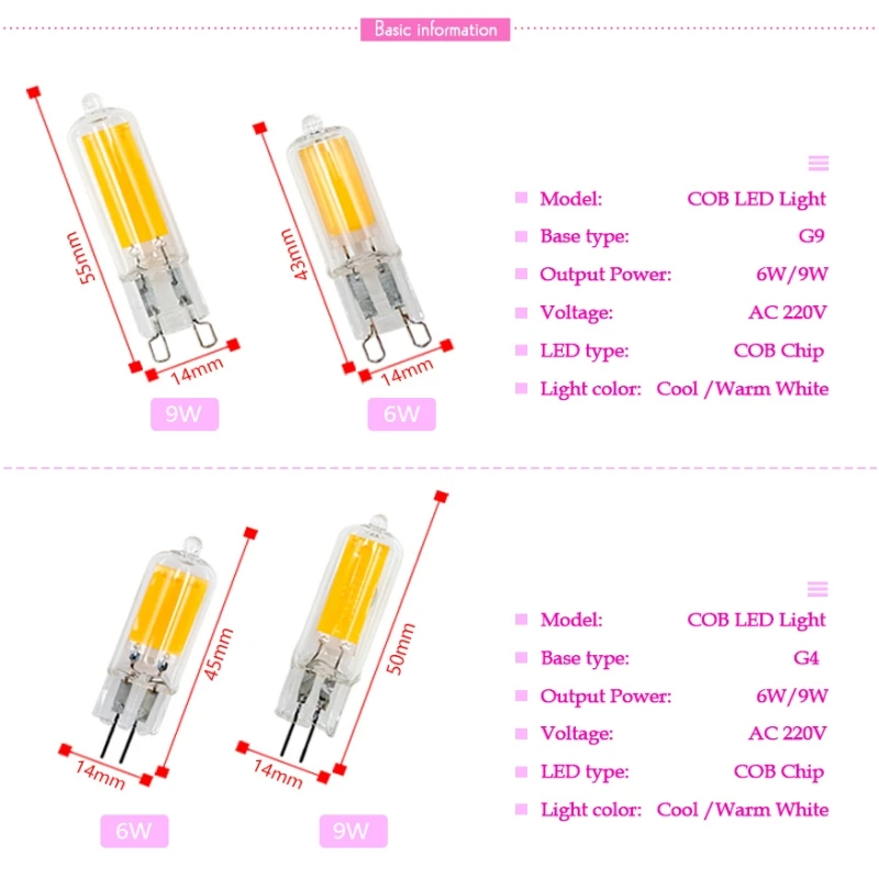 1-10pcs Super Bright G9 LED Light Bulb 6W 9W AC 220V 230V Glass Lamp Constant Power Light LED Lighting G4 COB Bulbs