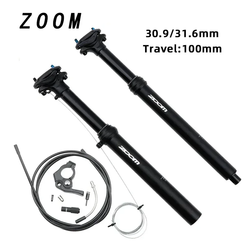 ZOOM Bicycle Dropper Seatpost Hydraulic 30.9mm 31.6mm Internal/external Routing Line Control 100mm Travel Bike Seat Tube Parts