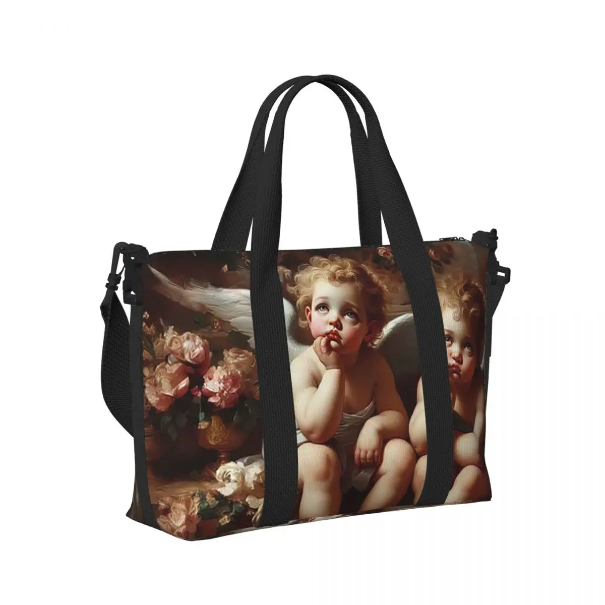 

Printing Mythological Angels Aesthetic Renaissance Cherubs Beach Travel Bag Tote Bags for Gym Women Shopping Duffle Shoulder Bag