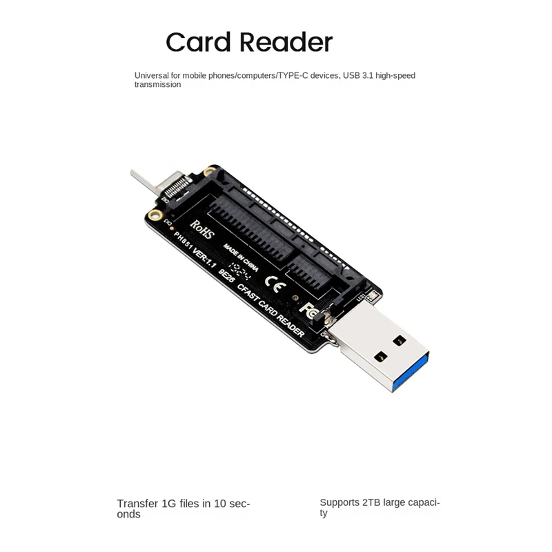 CFast USB 3.1 Type A+C Card Reader 10Gbps Fast Card Reader Portable Aluminum CFast Memory Card Adapter