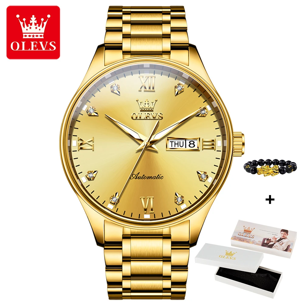 OLEVS 9955 New Luxury Mechanical Watch For Men Dual Calendar Waterproof Luminous Men\'s Watches 41mm Dial Fashion Man Hand Clock