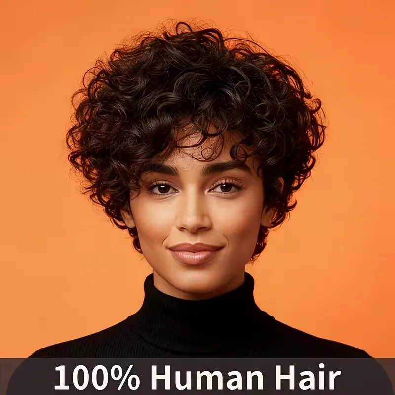 

Афро-кудрявый парик с стрижкой пикси, черный парик, короткий парик из натуральных волос, полностью машинное производство для женщин, повседневное использование для вечеринок