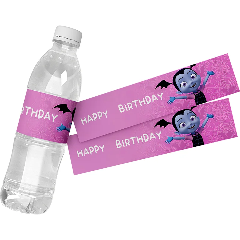 6 buah label botol air Disney's Vampirina botol pesta label perekat diri stiker dekorasi perlengkapan pesta ulang tahun anak