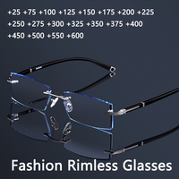 Hot Sale Fashion Anti Blue Light Reading Glasses Men Rimless Square Reader Glasses for Women Exquisite TR90 Temple +0 75 175 225