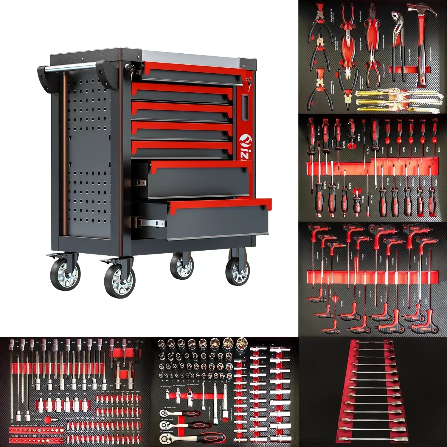 7 Drawers Garage Storage 250 Pcs Tool Sets Box Tool Chest Workshop Trolley Tool Cabinet