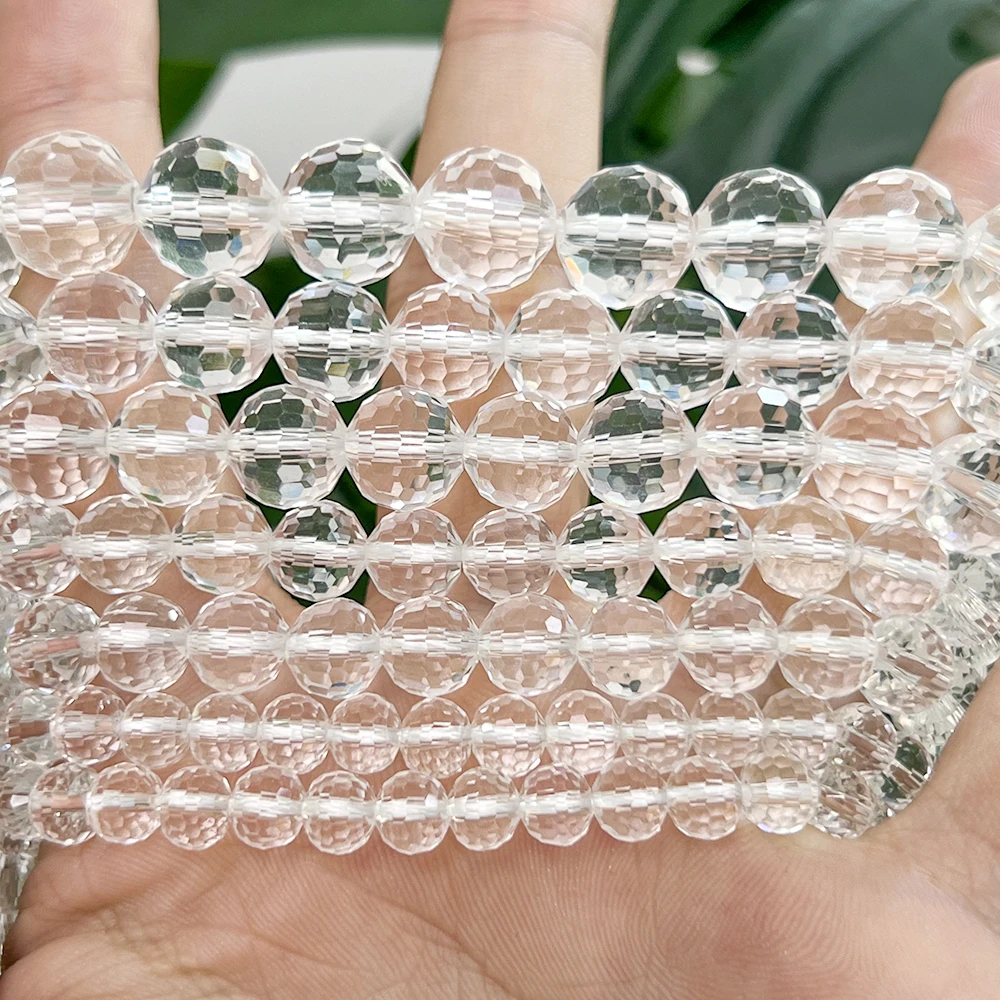 Faceted 6mm-12mm Natural White Crystal Clear Quartz Disco Ball Round Beads for Jewelry Making Bracelet Necklace Accessories 15