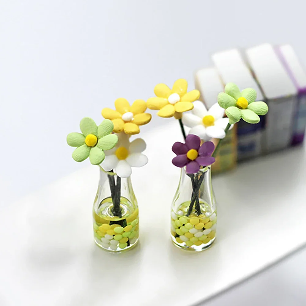 1 Stuks 1/12 Poppenhuis Miniatuur Daisy Bloemstuk Vaas Model Speelgoed Voor Poppenhuis Accessoires Decoratie