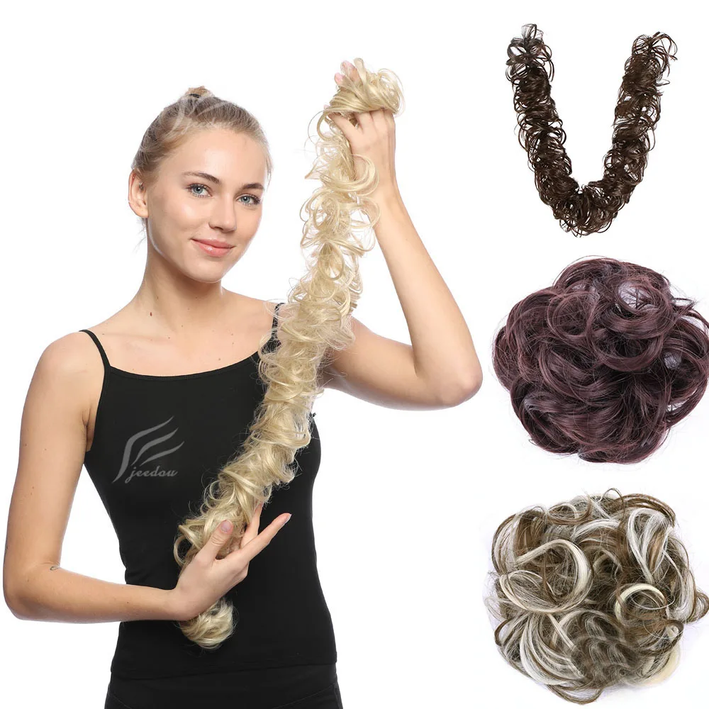 jeedou Curly Chignon Messy Bun Synthetic Hair Extension With Elastic Band Fake Hairpieces Heat Resistant Fiber For Women