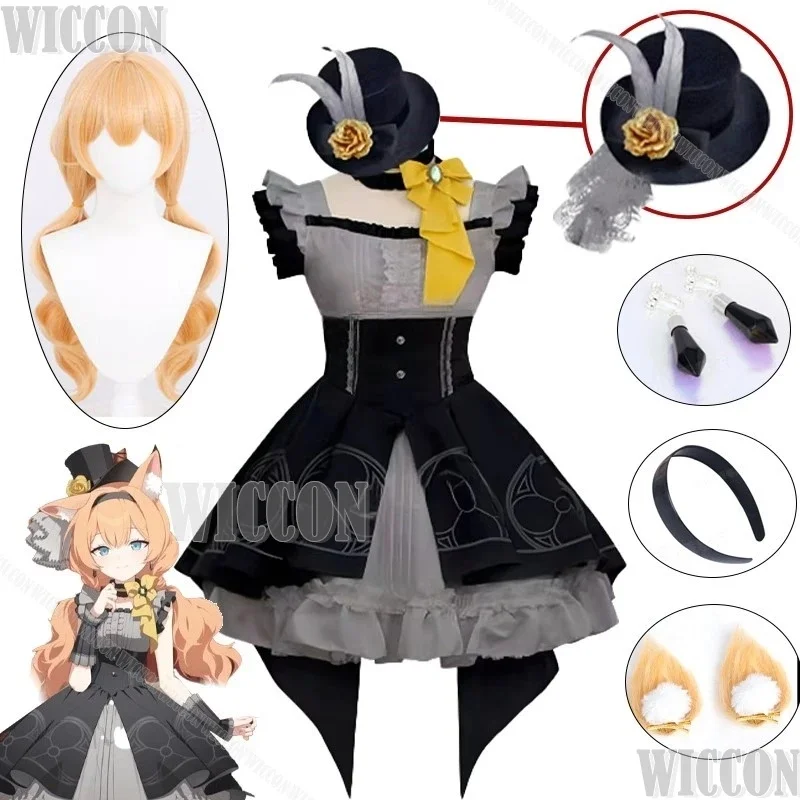 w;3.c\6;h'8/Iochi Mari Game Blue Archive Cosplay Costume Lolita Dress Black Uniform Wig Ears Hairband Women Halloween5'u.9;m\4/p - view 2