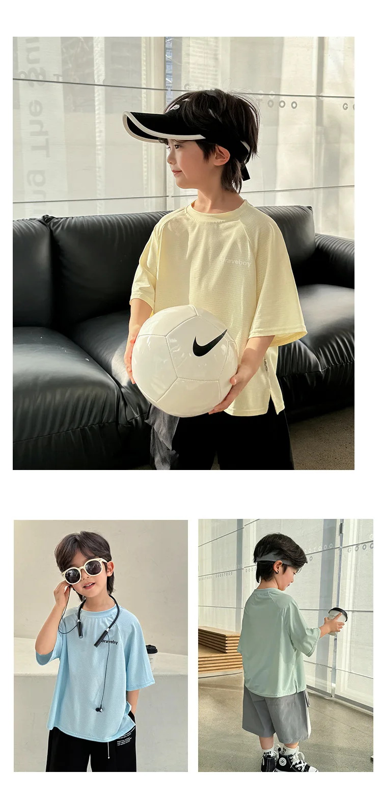 Kids Cooling Quick-Dry T-Shirts Breathable Athletic Sportswear with Ventilation Holes Skin-Friendly Comfort Trendy Tees for Boys