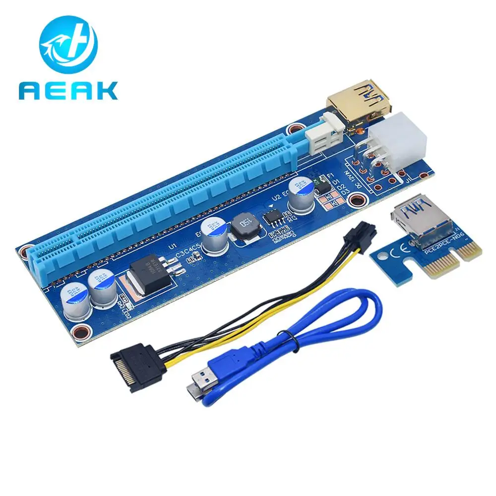 Golden 009S PCI-E Riser Card VER009 PCIE 1X to 16X Extender 6Pin Power 1M 0.6M 0.3M USB 3.0 Cable for Video Card Adapter