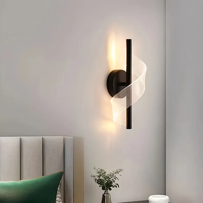 Preto e Ouro S-Shaped LED Lâmpadas de Parede, Moderno e Simples, Criativo, Interior, Quarto, Cabeceira, Estudo, Hall, Acrílico Luzes de Parede, Home Decor