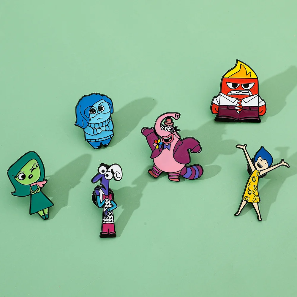 6 Pcs Disney Cute Cartoon Creative Personality Inside Out 2 Metal Badges Film and Television Character Design Alloy Brooch