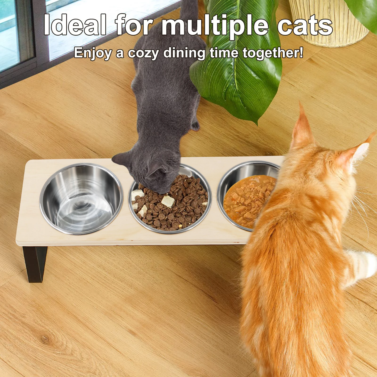 

Pet Feeding Stand with Stainless Steel Bowl - Comfortable Eating Wooden Two or Three Bowls to Choose Ideal for Dogs and Cats