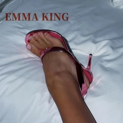 Patent Leather High Heel Sandals Women'S Tthong Strap Slingback Sandals Ladies Party Stiletto T Strap Sandal Pull on Party Shoes