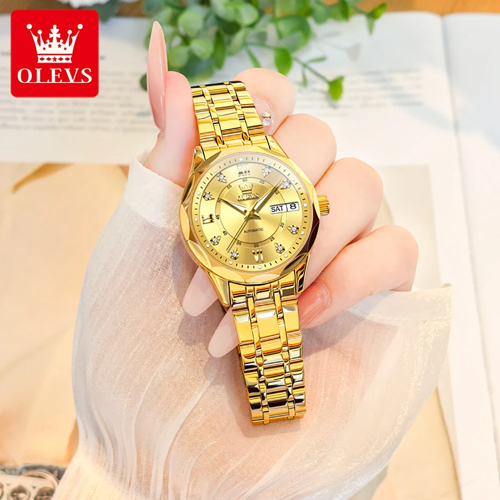OLEVS 6727 Jam Tangan Mekanis Otomatis Wanita Elegan Modis Jam Tangan Wanita Asli Tahan Air 30M Serbaguna Sederhana Asli