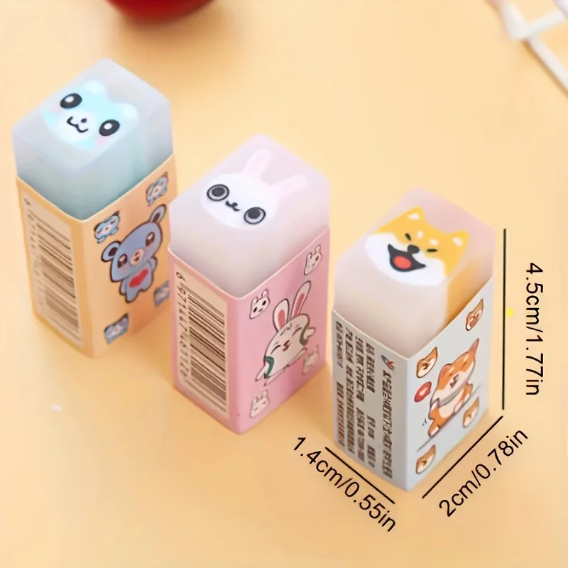 3/6/9pcs Kawaii Animal Themed Square Eraser | Cartoon Desktop Pet Design Fun Pencil Eraser, Suitable for School Supplies, Studen