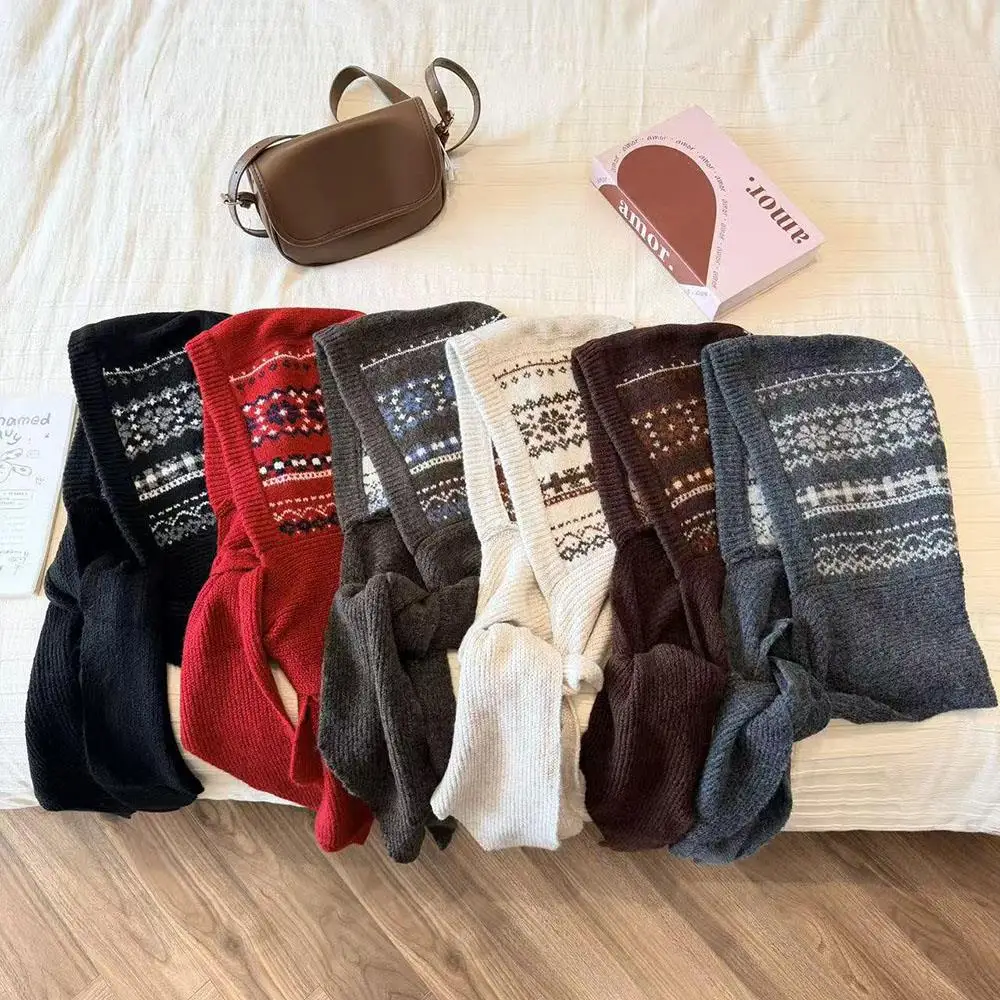 Knitted Balaclava Caps for Women Warm Collar Hooded Hat Thick Warm Beanies One-Piece Neck cover Scarf Cap Ski Cold Winter Hats