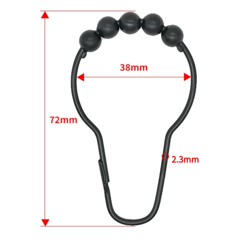 12Pcs Black Shower Curtain Hooks with 5 Roller Balls, Metal Curtain Rings For Bathroom Shower Rods view 2