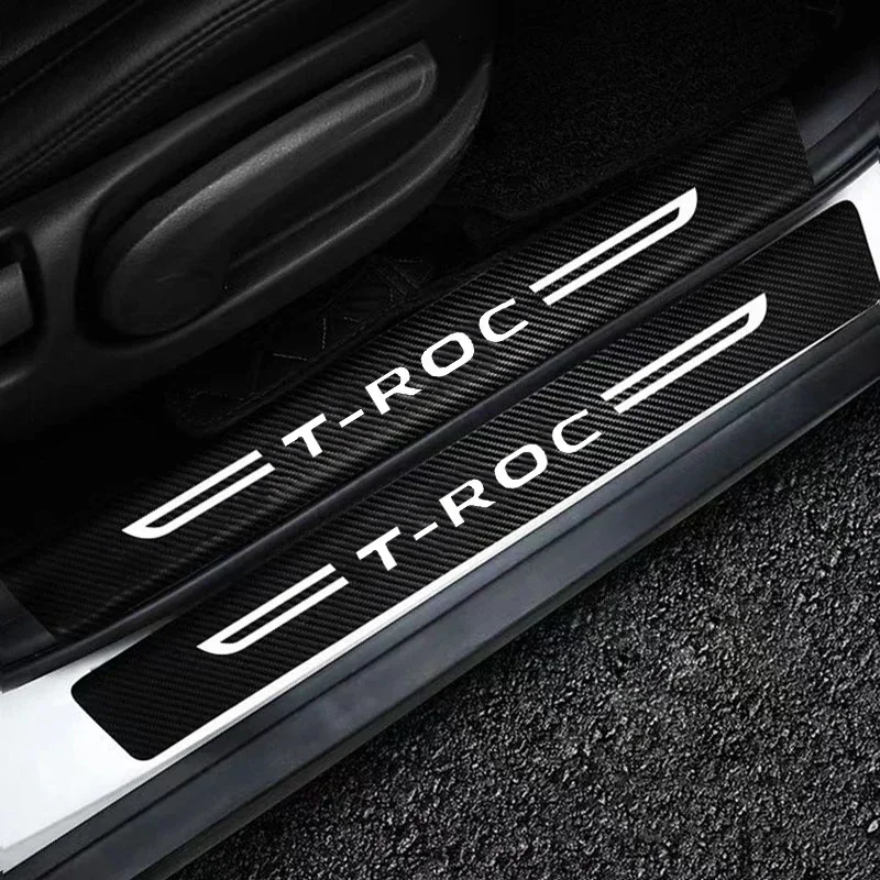 Car Door Sill Protector Plate Trunk Bumper Threshold Sticker for Volkswagen VW T-ROC T ROC Logo Anti Scratch Door Pedal Strips