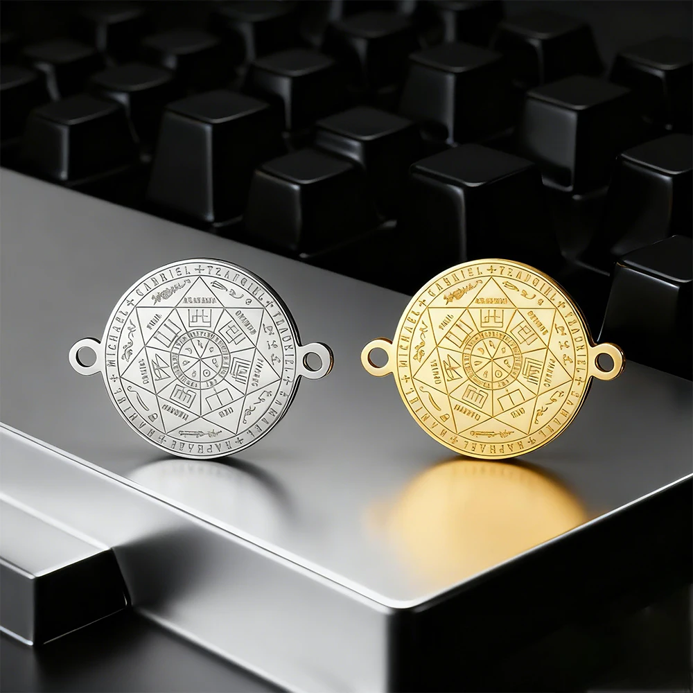 EUEAVAN-abalorios de acero inoxidable con siete Arcángeles, colgante de medalla de Salomón, amuleto de protección, accesorios para hacer joyas, 1 ud.