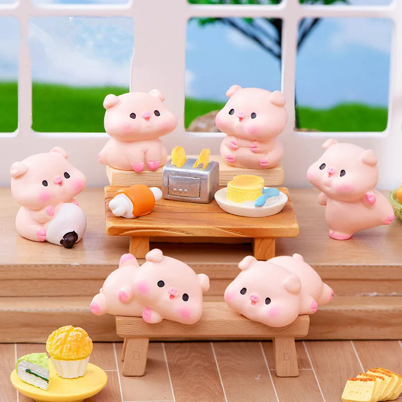 Figurines Miniatures Cartoon Funny Cute Pig Micro Landscape Ornaments For Home Decorations Room Decor DIY Doll House Accessories