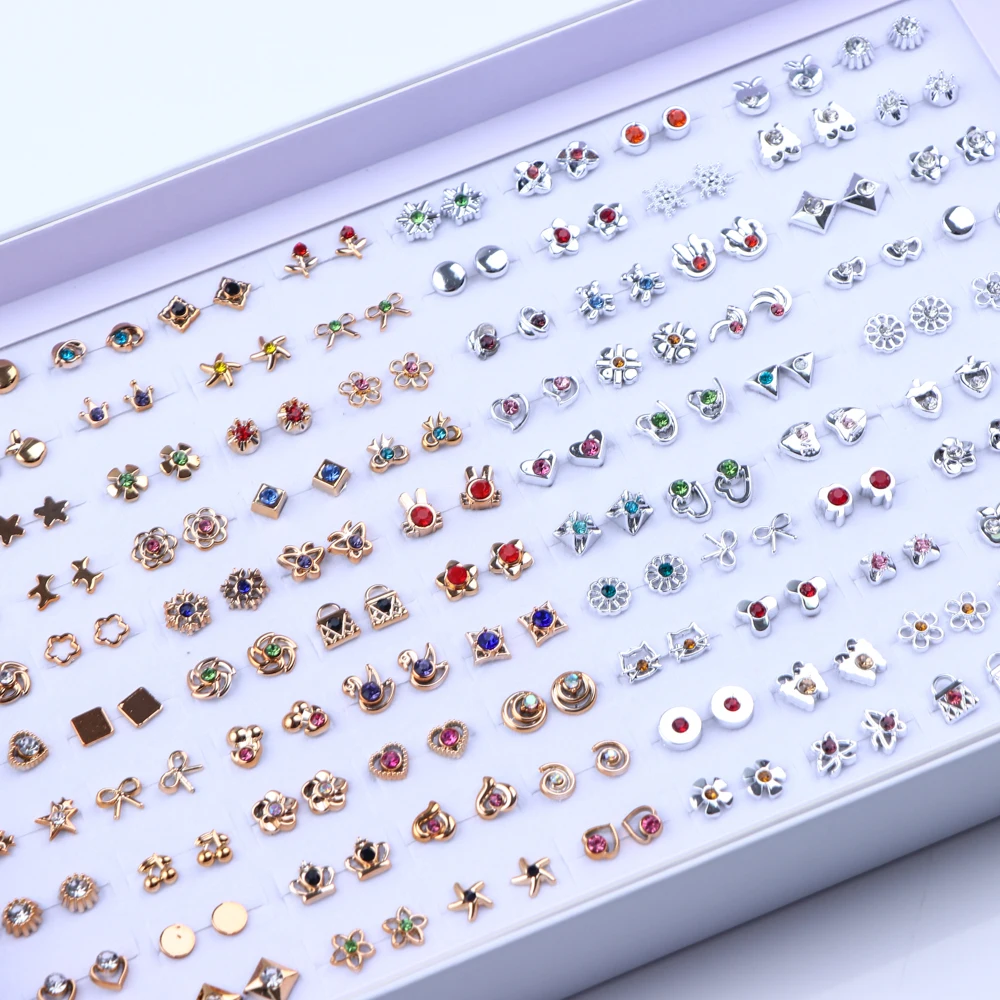 36Pairs/Lot Fashion Colorful Rhinestone Stud Earring Women Girls Animal Fruit Piercing Jewelry Wedding Party Gifts Mixed Style