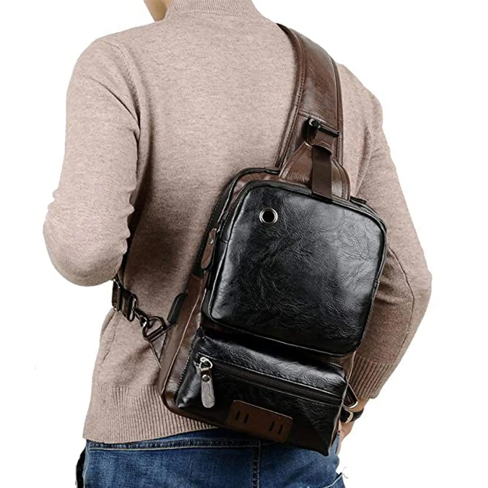 Men\'s Bag Backpack Crossbody Handbag PU Leather Anti-Waterproof