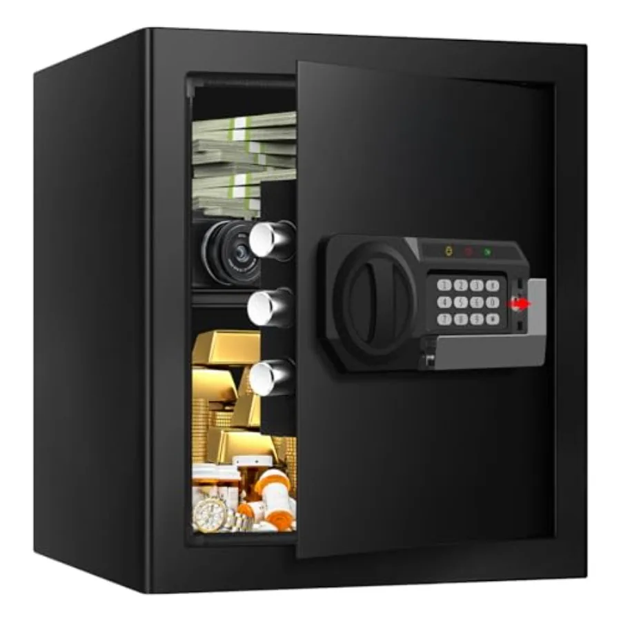 

Security Safes for Home Use Fire and Water Proof, Steel Safe Box for Home with Combination Lock, Alarm System and Removable She