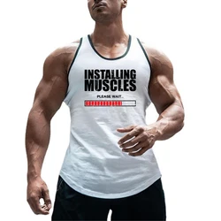 Installing Muscles Please Wait Print Vests Men's Cotton Breathable Bodybuilding Tank Tops Gym Sleeveless Fitness Summer T-Shirt