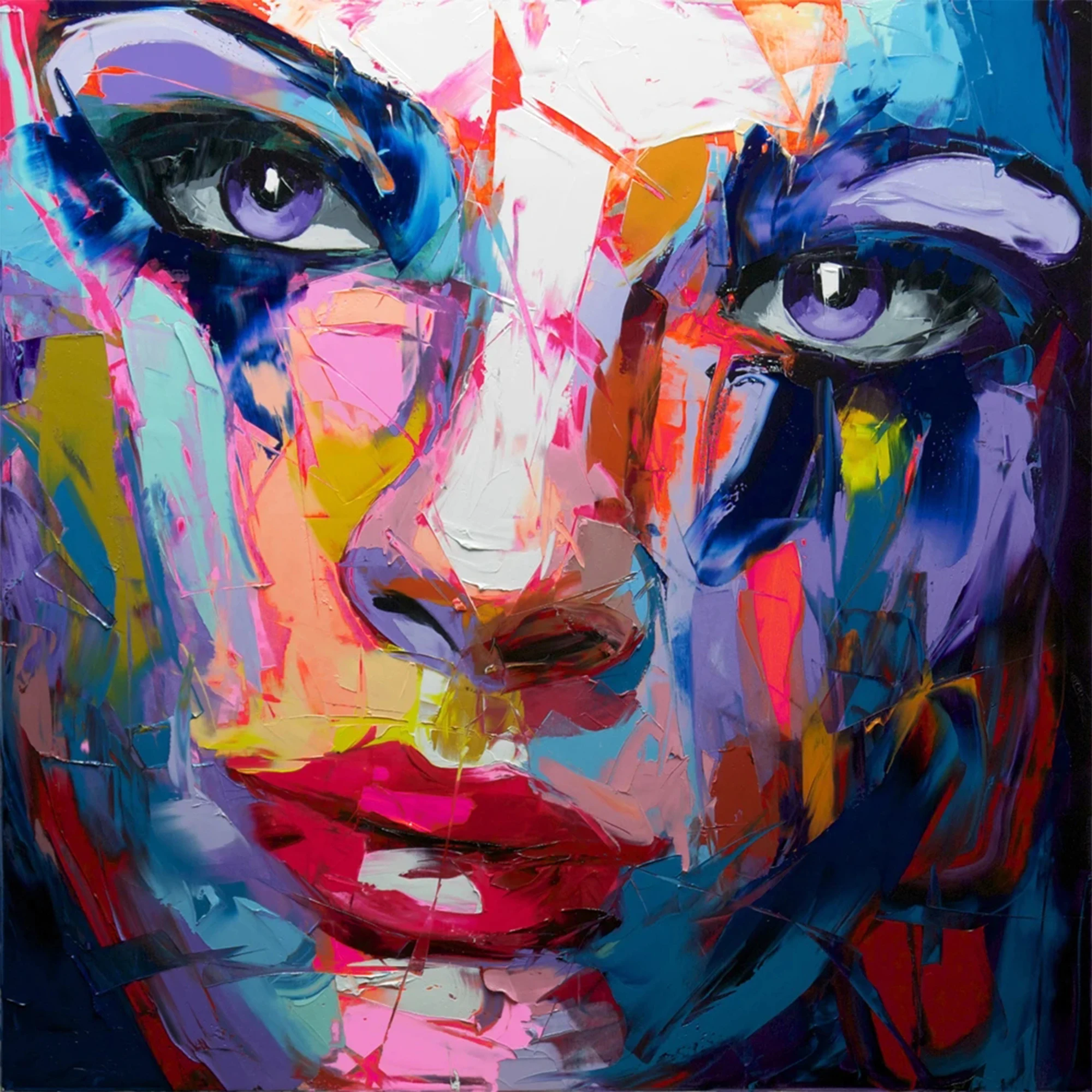 

Francoise Nielly Hand Painted on Canvas Face Portrait Painting Square Pop Wall Art Home Decor