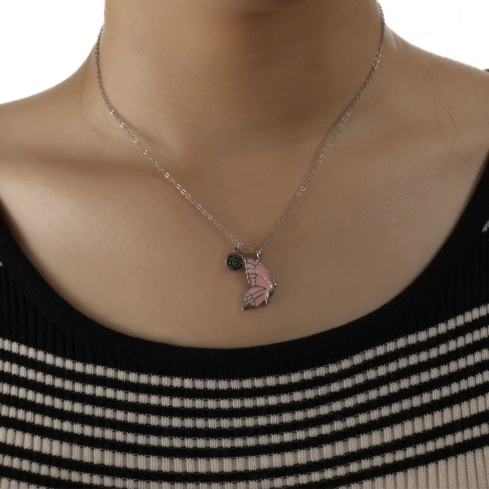 Paired BFF Neckaces Butterfly Pendant Charm Couple Necklaces Friendship Lover Jewelry Chokers Clavicle Chain Necklace Women Girl