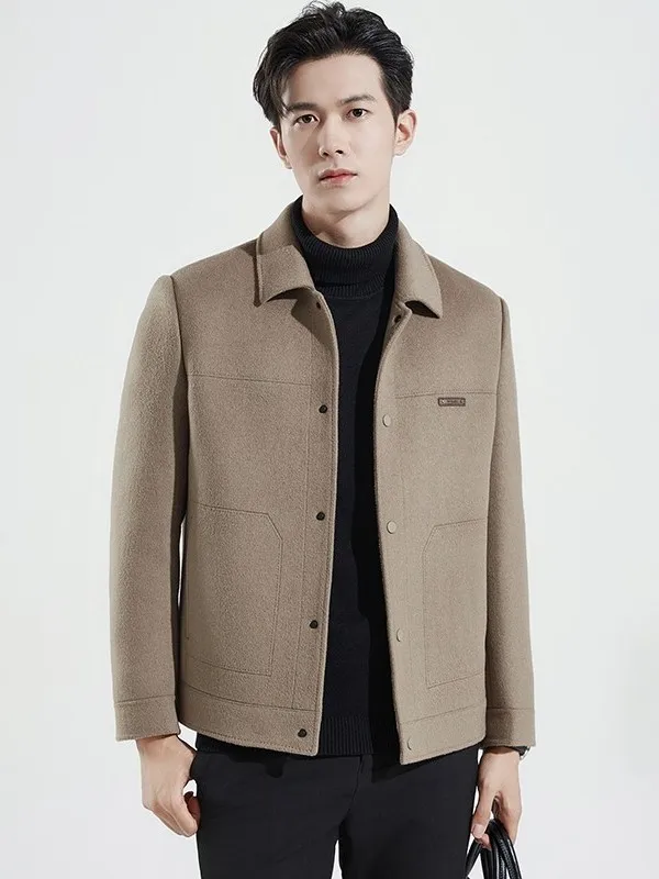 

Мужское двустороннее шерстяное пальто с воротником-стойкой, утепленное пухом, рабочая одежда, однотонное, деловое, повседневное, зимнее