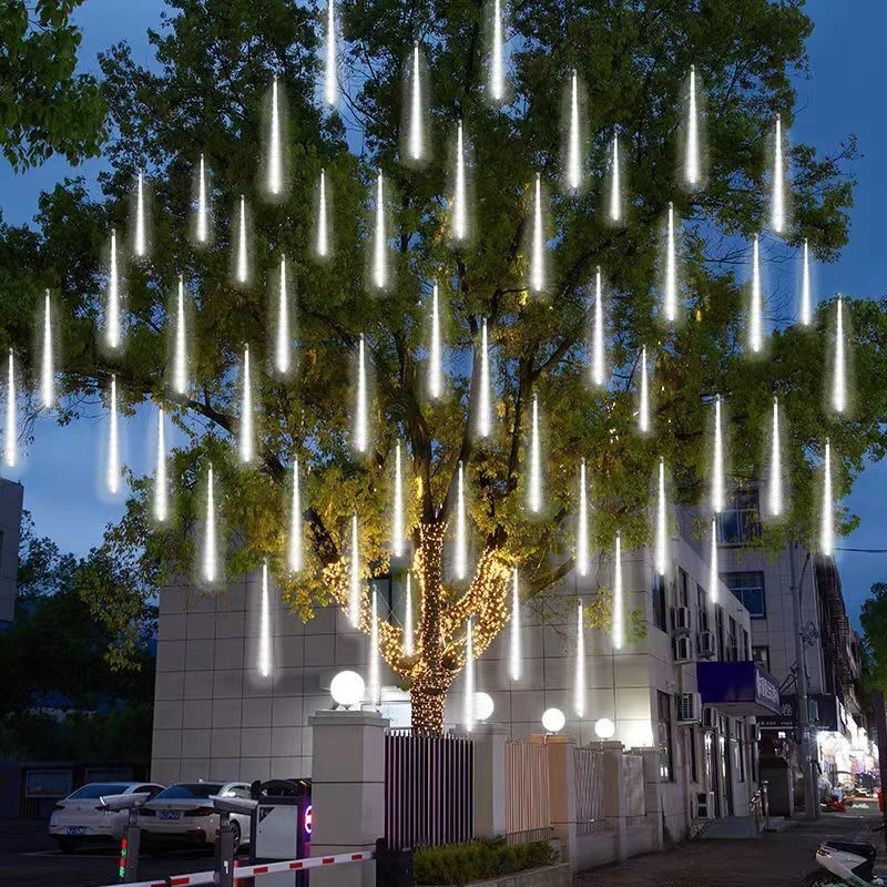 Guirnalda de luces LED para decoración de jardín y calle, iluminación exterior, 8 tubos, luz de hadas, meteorito, ducha, luz de Navidad, enchufe de EE. UU./UE