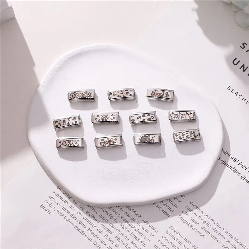 Y2K Laser Engraving Heart Cherry Flowers Strawberry Long Italian Charm Links Fit 2*0.9cm Stainless Steel Bracelet DIY Making