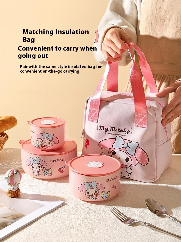 

Sheli Sanrio Sealed Lunch Box Fresh-Keeping Microwave Heating Bento Bowl with Matching Bento Bag for Students And Office Workers