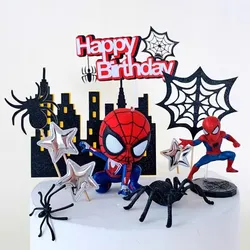 Adornos de papel para tartas de cumpleaños, decoración para tartas de cumpleaños de superhéroes, tema de Spiderman, suministros de decoración para tartas de fiesta para niños