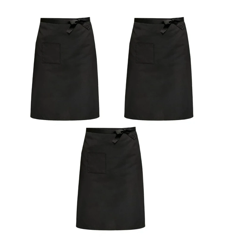Schwarze Küchen-Servierschürze 3er-Pack mit verstellbarer Tasche zum Kochen Backen Zuhause 3XUF – Detail 1