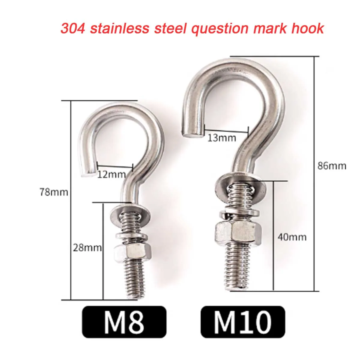 

Lifting Eye Bolt M6M8M10M12/ Question Mark Hook Screw 304 Stainless Steel