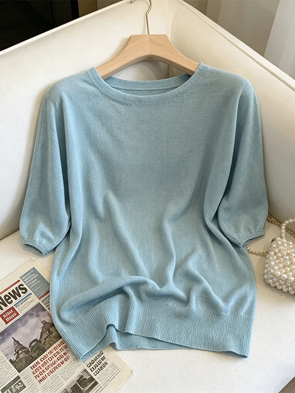 

Summer 2026 Korean Style Knit Top Five-Quarter Sleeve Slimming Waist Design Shoulder Baring Elegant Personality Women's Fashion