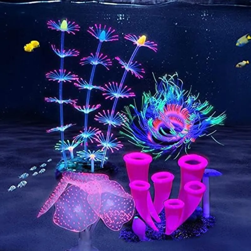 Aquarium Luminous Coral Jellyfish Mushroom Soft Silicone Aquatic Water Plants Fish Tank Decoration Aquarium Accesories Ornaments