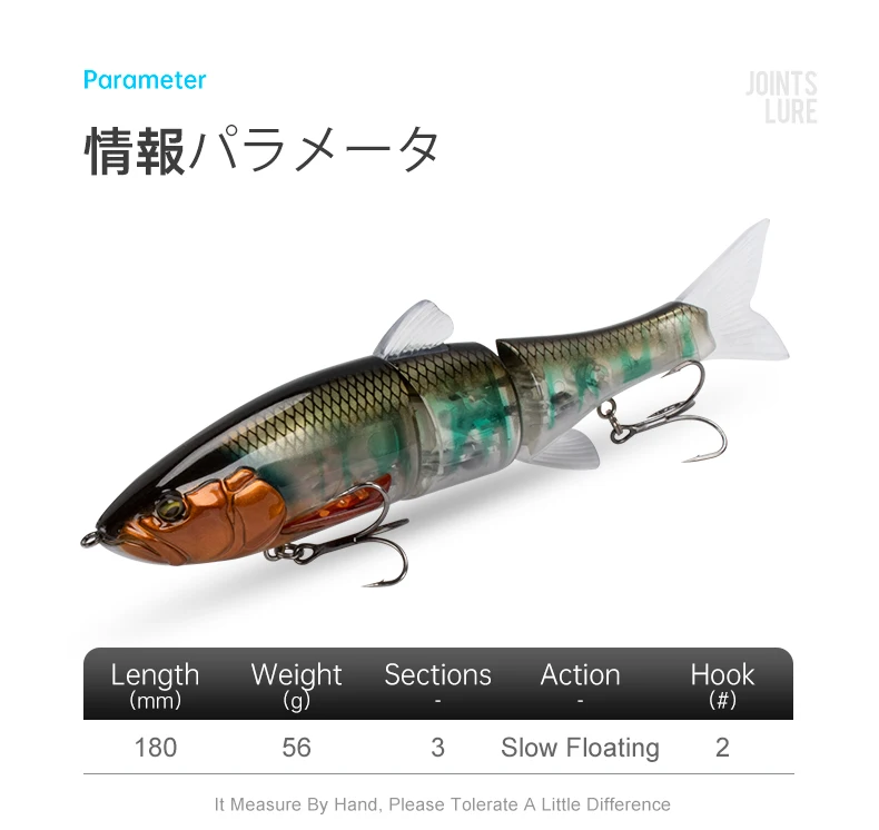 LEYDUN DOWZ SWIMMER 180SF 2oz Langsam schwimmende Angelköder mit dreifachem Gelenkkörper, Gleit-Swimbaits, harte Köder, Wobbler für Barsch und Hecht – Detail 2